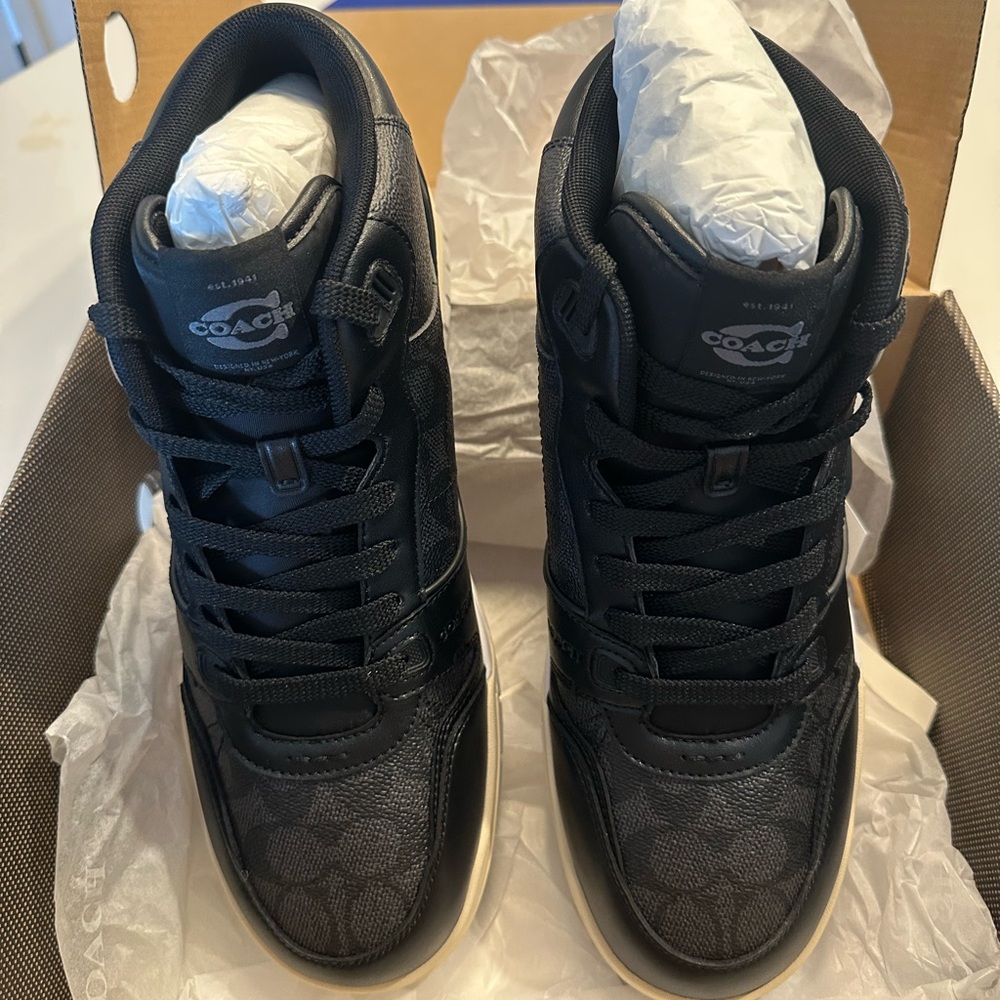 Coach Black and Cream High-Top Sneakers - Picture 4 of 5